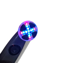 Cargar imagen en el visor de la galería, BellaSkinUSA Time Master Pro handheld ultrasound facial device with glowing red and blue LED light therapy treatment head
