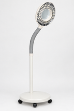 Load image into Gallery viewer, LED magnifying floor lamp with flexible neck and rolling base
