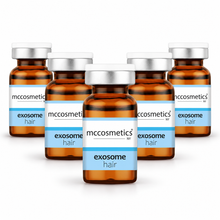 Load image into Gallery viewer, MC Exosome Hair five 10 ml vials arranged in an arrow formation with soft shadows
